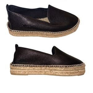 Manebi Espadrille Black Leather Shoes